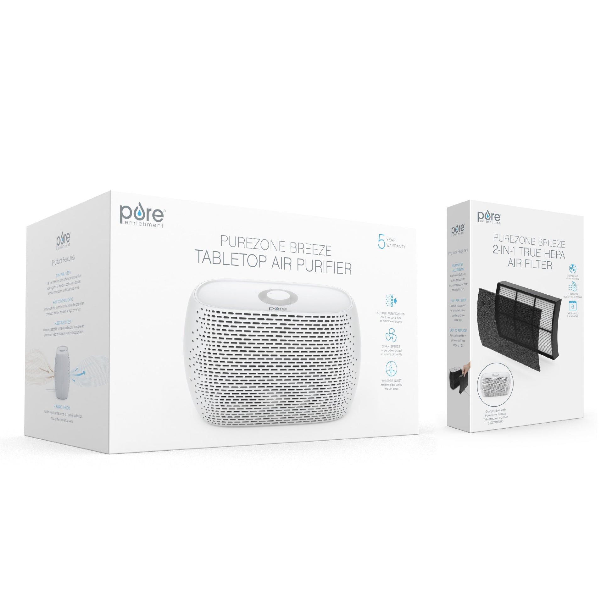 PureZoneTM Breeze Tabletop Luftreiniger & Ersatzfilterbündel